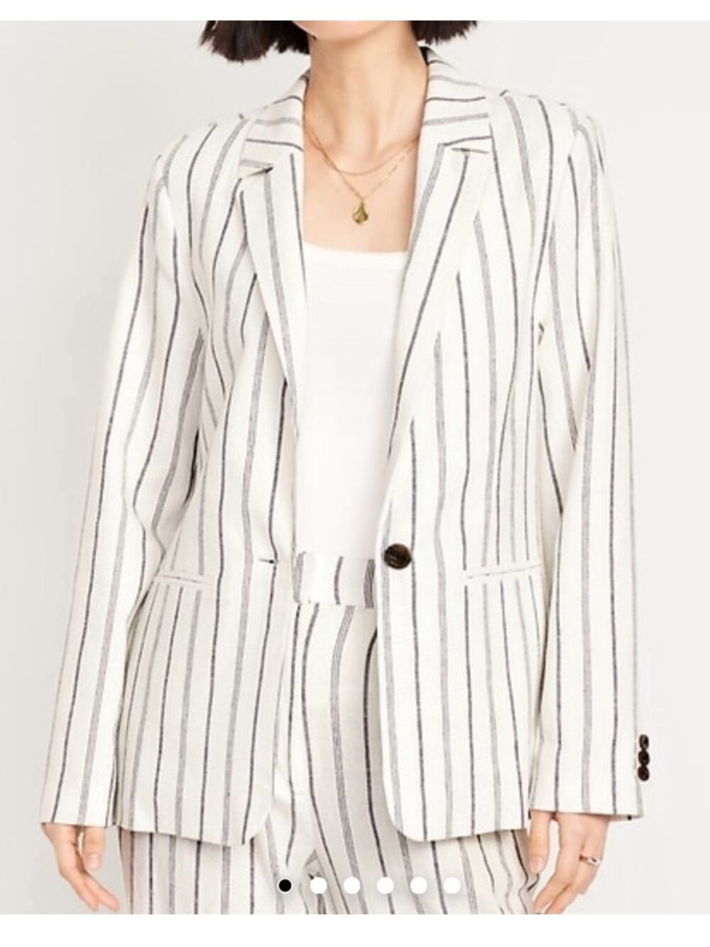 NEW Old Navy Taylor Fitted Linen-Blend Suit Blazer in Gray Stripe - Size M